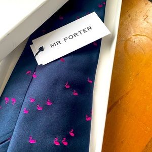 MR PORTER tie blue with pink swans men’s accessories preppy🌷Summer men’s tie